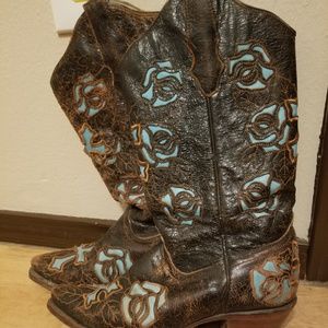 Brown and Blue Women Cow Girl Boots Size 7.5